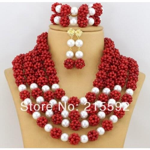 Free Shipping!2016 Latest Jewelry Sets Coral Beads Jewelry Set Nigerian Wedding African Beads Jewelry Sets Bridal Necklace CJ087