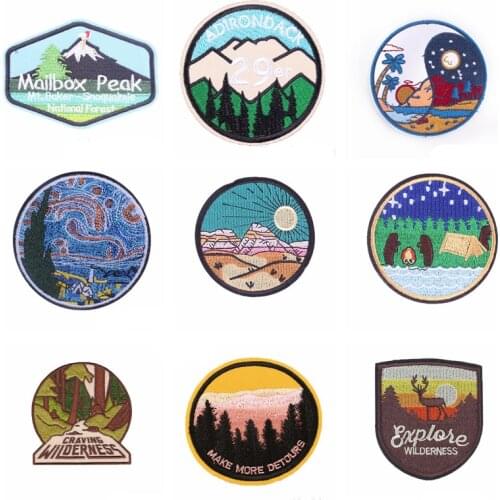 Mountain Embroidered Patches On Clothes DIY Adventure Patch Iron On Patches For Clothing Thermoadhesive Patches Camping Badges