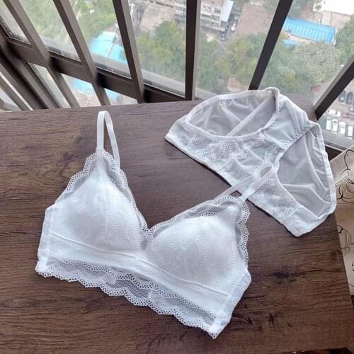 New Women 4 Colour Underwear French Wire-Free Ultra-thin Bralette Sexy Lace Triangle Cup Push Up Bra Set Cotton Bra and Panties