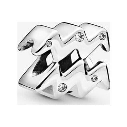 New Fashion 925 Sterling Silver Beads Sparkling Aquarius Zodiac Charm fit Original Pandora Bracelets Women DIY Jewelry Gift