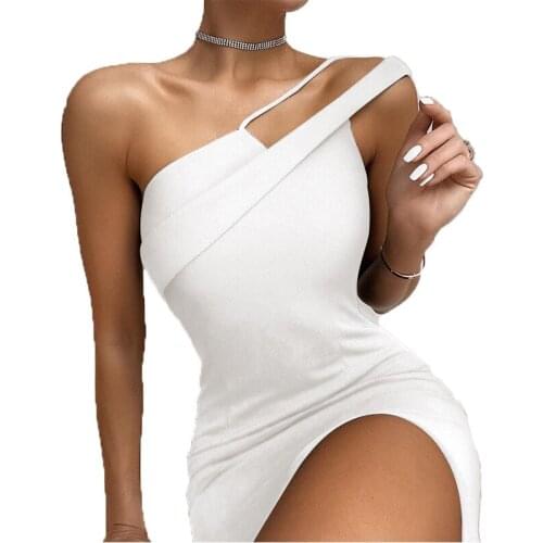 Sexy Women Dress Vestidos Women Backless One Shoulder Split Bodycon Strap Christmas Black Dresses New