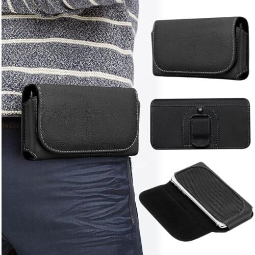 Black Mobile Phone Waist Bag For Men PU Leather Cell Phone Holder Organizer Coin Purse Strap Pocket with Belt Loop Waist Packs