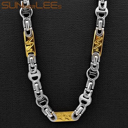 SUNNERLEES Jewelry Stainless Steel Necklace 8mm Geometric Byzantine Link Chain Silver Color Gold Plated Men Women Gift SC117 N