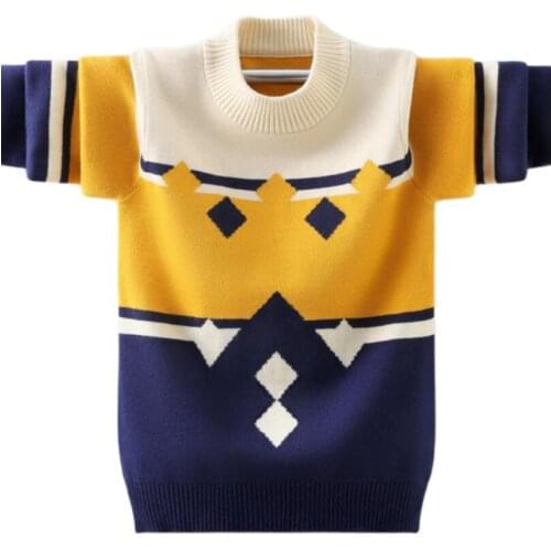 Boys pure cotton sweaters youth knitted shirt winter velvet warm sweater 4-16T kids spring thin casual O-neck pullovers tops