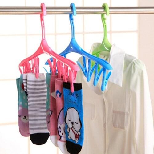 Windproof 8 Clips Multifunctional Space Saving Hanger Cloth Hanger Socks Hanger Hook Folding Dryer Rack