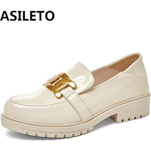 ASILETO Size 34-42 Women Pumps Leather Fashion Spring High platform Thick Heel Shoes Woman Retro Office Lady Footwear S2316
