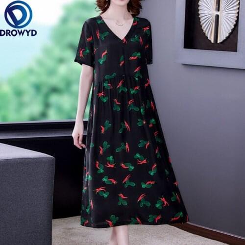 Black Floral Mulberry Silk Casual Maxi Dress Summer Vintage Beach Midi Sundress 2021 Women V-neck Bodycon Elegant Party Vestidos