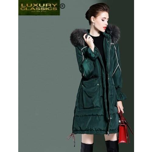 Raccoon Winter Fashion Real Fur Hooded Duck Down Jacket Women Korean Thick Warm Down Coat Female Long Parkas Hiver LW2427