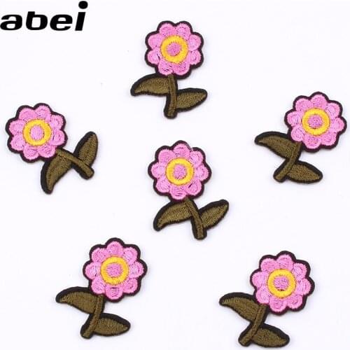 10pcs/lot Iron On Small Flower Stickers for Girls Shoes Socks Embroidery mini Sunflower patch DIY Dress Clothes appliques Badge