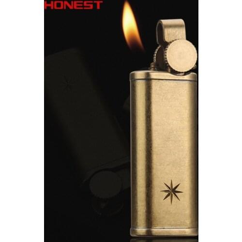 100% Original HONEST inflatable lighter Hot-selling Personality Retro Grinding Wheel Military pure copper pipe igniter（no gas