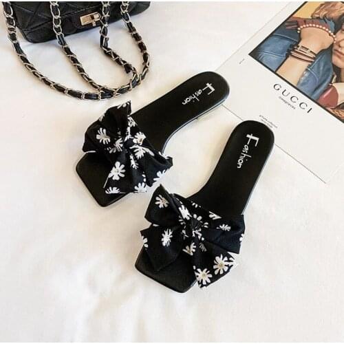 2021 Summer New Casual Slipper Women with Kawaii Bowknot Shoes for Women Outwear Korean Style Low Heel Woman Sandals A092