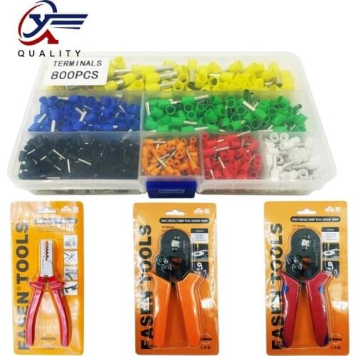 800pcs E0508 E7508 E2508 E1508 E1008 Cable Wire Terminal Connector with Hand Ferrule Crimper Plier Crimp Tool Kit Set AWG 10-23
