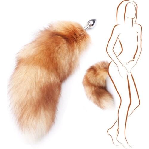 Large Real Golden Fox Tail Novetly Unisex Cosplay Costume Props sex toys for couple Flirting Tail Anal Plug for role play