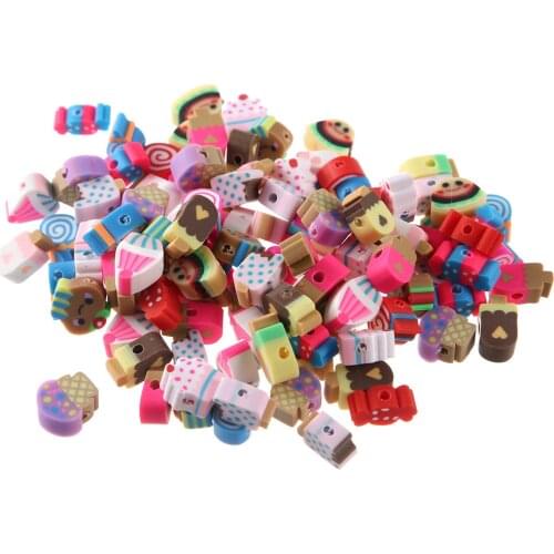 100pcs/Lot 10MM-14MM Child Cute dessert Beads Polymer Clay Beads Polymer Clay Round Beads Mixed Color DIY Jewelry Making
