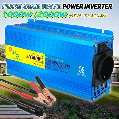 2000W Peak Home/car Peak Full Power Inverter DC 12V to 110V-230V Portable Car Power Pure Sine Wave EU Scoket inverter