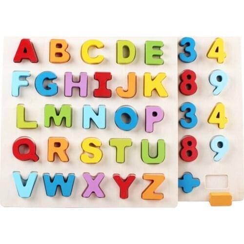 Kids Educational Toy Alphabets Digital Jigsaw Puzzle Wooden Montessori Early Learning Toy 3D Colorful Letters Board for Children
