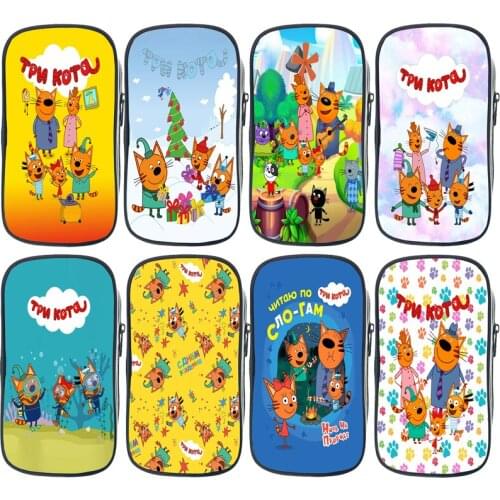 Child TpnkoTa Three Kittens Pencil Case Boy Girl Russian E Cats Pencil Box My Family Three Happy Cats Kid Stationery Storage Bag