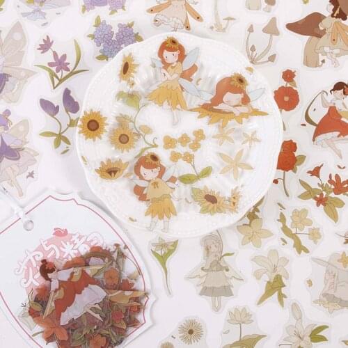 Dimi 45Pcs Waterproof PET Fairy Flower Stickers Kawaii Elfin Deco Label Sealing Scrapbooking Album Planner DIY School Stationery