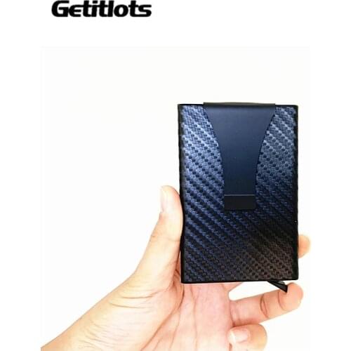 Hot Sale PU Carbon Fiber Wallet Minimalist Credit Card Holder Money Clip Business Card Holder Men Thin Metal Cardholder Dropship