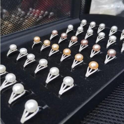 Wholesale 36 pcs s925 sterling silver freshwater pearl rings adjust style