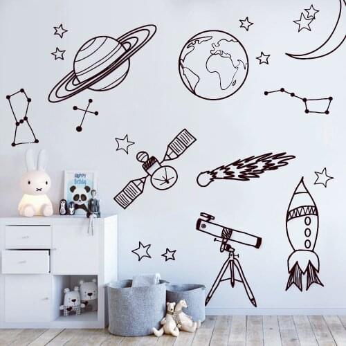 Creative Partterns Wall Stickers For Kid Child Nursery Room Astronomy Tool Space School Deocr Mural Vinyl Decal Removable rb681