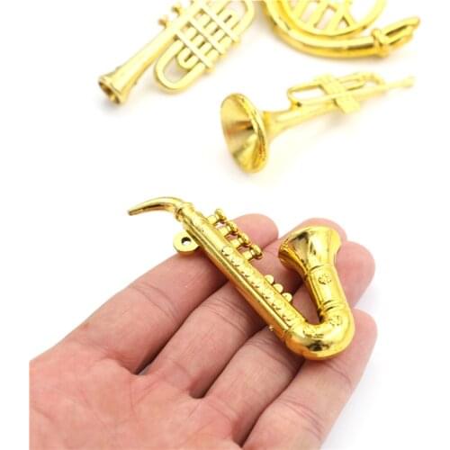 Creative Mini Portable Trumpet Saxophone 1:12 Dollhouse Miniature Plastic Musical Instrument Model Scene Accessories