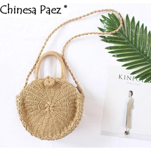 Round Paper rope Beach Bag Summer mini Vintage Handmade Crossbody straw messenger Bag Girls Circle RattanBohemian Shoulder
