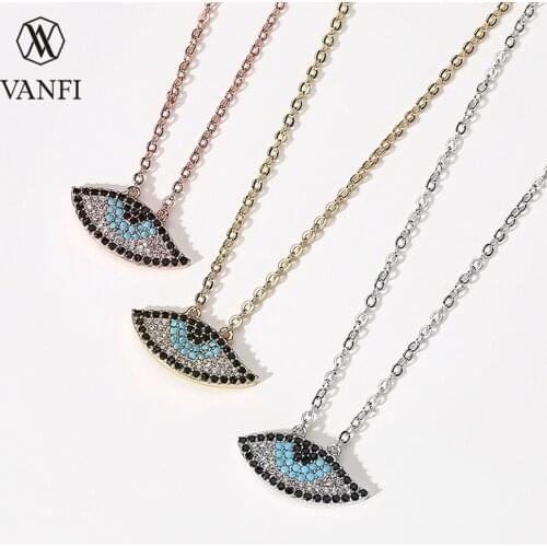 Kfvanfi Fashion Rose Gold Color White Black Blue Stone Chain Necklace Cubic Zirconia Eyes Necklace Women Collier Femme