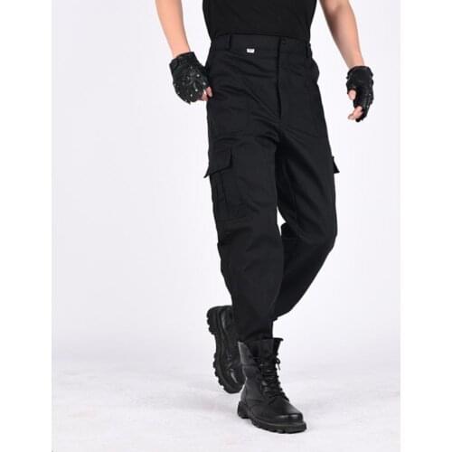 Men Solid Color Multi Pockets Training Long Cargo Pants Hiking Straight Trousers Casual Cargo Pants Men 2021