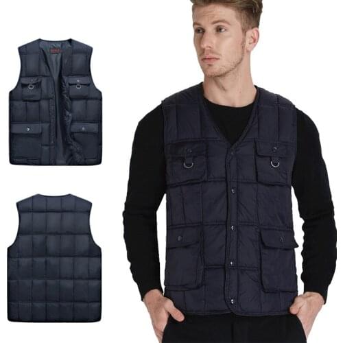 Mens Down Cotton Vest Military Style Multi-pocket Fishing Photographer Summer Breathable Vest Suit Tooling Jacket