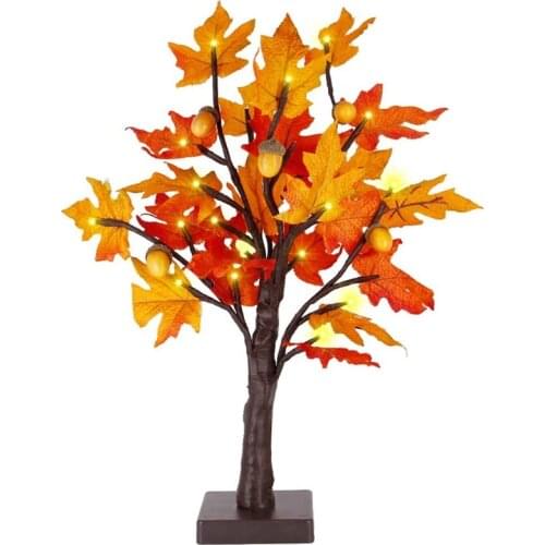 Tabletop Lighted Maple Tree Battery Operated, Thanksgiving Table Decoration Lights, Maple Leaves and Acorn Autumn Tree