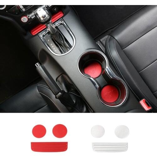 New Arrival Aluminum Alloy Cup Holder Anti-Slip Mat Interior Trims For Ford Mustang 2015 2016 2017