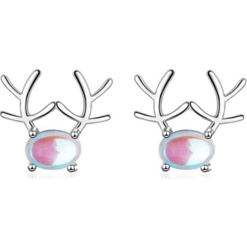 LUKENI Charm Crystal Stone Deer Stud Earrings For Girl Party Accessories Fashion 925 Silver Earrings Lady Jewelry Lover Gift Hot