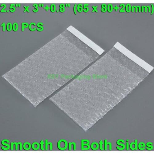 100 PCS 2.5" x 3"+0.8" (65 x 80+20mm) Self Seal Clear Bubble Bags Small Size Plastic Packing Envelopes Mini Poly Roll Pouches