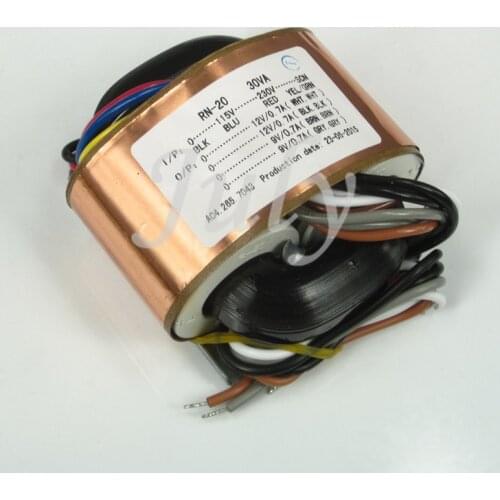115V-230V R-type power transformer, 30W, 0V-115V-230V, dual 12V + dual 9V, 4 wires with copper skin, copper wire