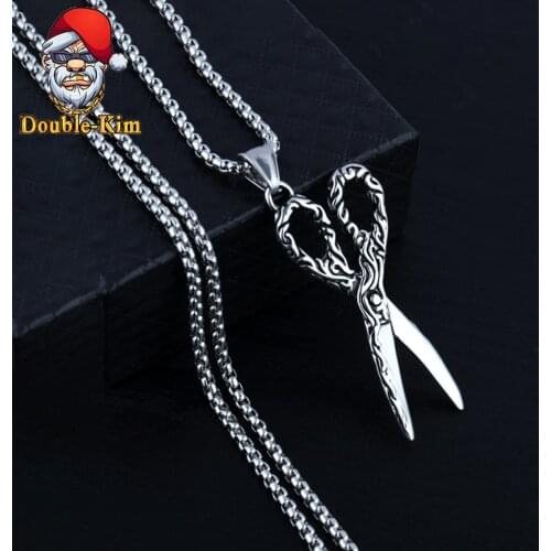 Vintage Scissors Pendant Necklace Men Hiphop Street Culture Titanium Stainless Steel Fashion Trendy Necklace Man Jewelry GIft