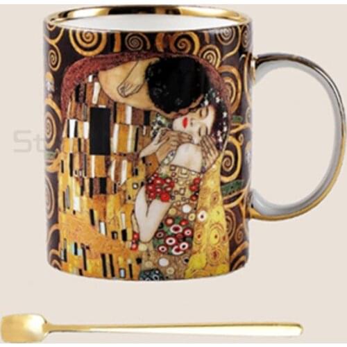 Yayoi muke bone Porcelain coffee cup saucer klimt famous paintings surrounding afternoon tea European small luxury cups