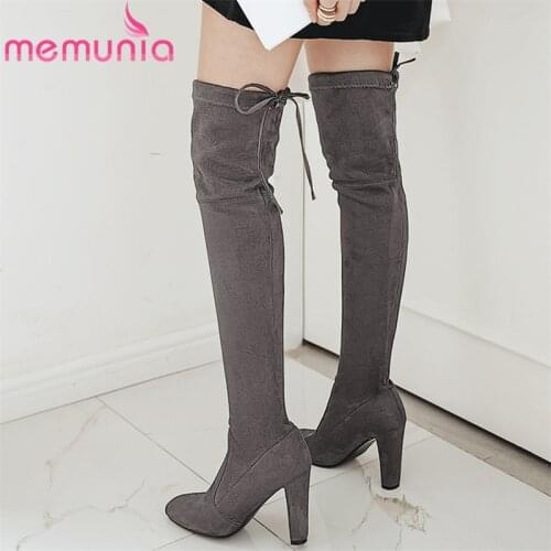 MEMUNIA 2020 new fashion high heel over knee boots women thigh high boots lace up autumn winter long boots ladies big size 46
