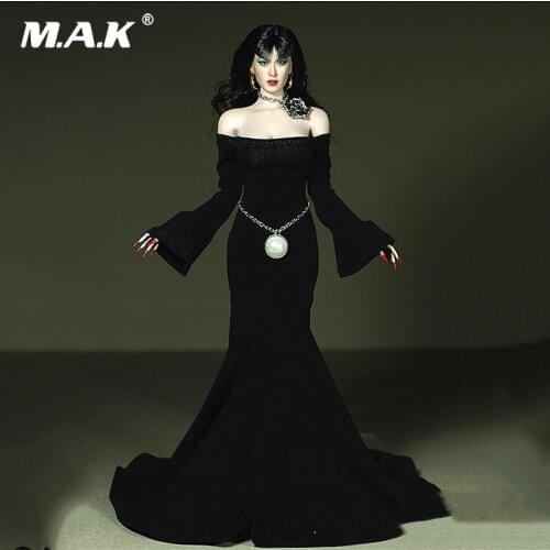 1:6 Sexy Female black Long Evening Dress Belt Clothing Model Necklace For 12" Big Bust Action Figure Accessories Clothes