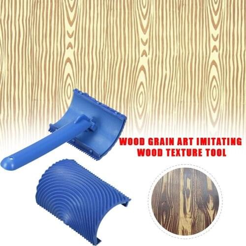 1pc Blue Rubber Wood Grain Paint Roller DIY Graining Painting Tool Wood Grain Pattern Wall Painting Roller With Handle Home Tool