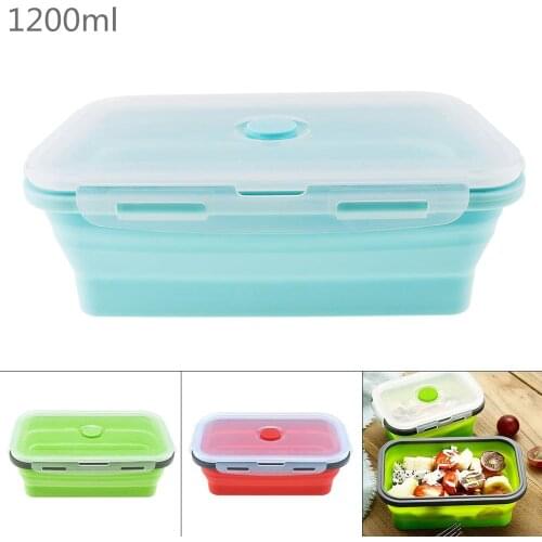 1200ML Portable Rectangle Silicone Scalable Folding Lunchbox Bento Box with Silicone Sealing Plug for - 40 ~ 230 Centigrade