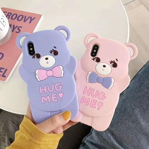 3D Cartoon Cute Hug Bear Silicone Back Cover For iPhone 5 5s SE 5C 6 6s X XR Xs 12 Mini 11 Pro Max 7 8 Plus Phone Case Fundas