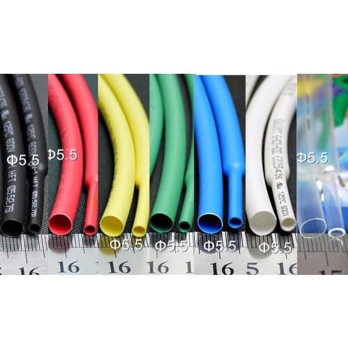 5.5mm Polyolefin 2:1 Heat Shrink Tubing ROHS UL Black/Red/Yellow/Green/Blue/White/Clear