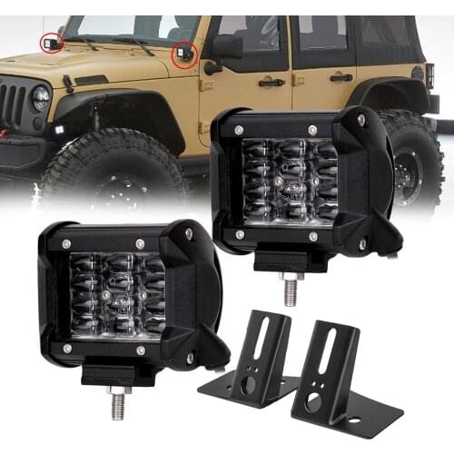 5D LENS LED Work Light Offroad Driving Indicator Lamp 4INCH + A-Pillar Mounting Bracket Holder For Jeep Wrangler JK 2007-2017
