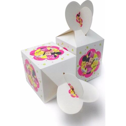 6pcsset Minnie Mouse Paper candy Box Cartoon Happy Birthday Decoration Theme Party Supply Festival Kids Girl Pink