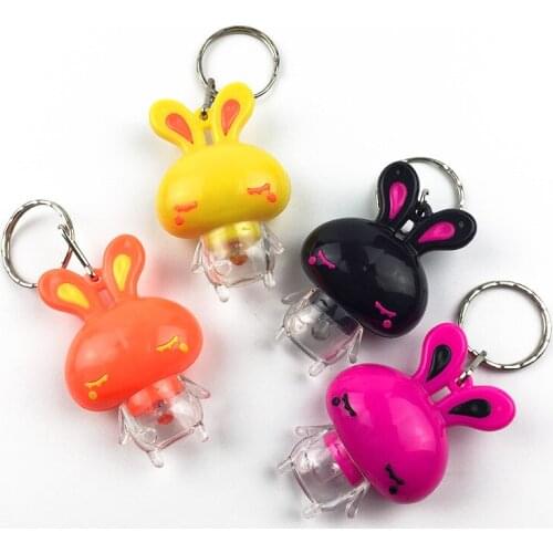FREE SHIPPING BY DHL 100pcs/lot 2019 New Plastic LED Rabbit Keychains Lovely Rabbit Keyrings with Flashlight for Gifts