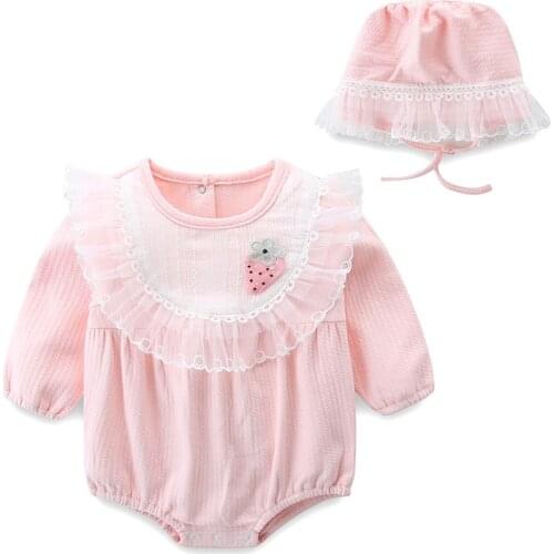 Girls Bodysuit+Hat 2pcs/set Infant Clothes Set Toddler Kids Birthday Party Jumpsuits Baby Clothes 0-2Y