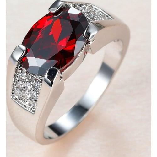 Big Oval Red Stone Engagement Rings For Men Women Wedding Jewelry Vintage Fashion Luxury Zircon Ring Male Female Birthstone Ring