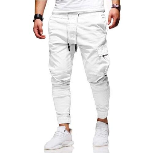 New Fashion Men Thin Pants Multi-Pockets Trousers Streetwear Casual Pants Mens Tethered Elasticated Fitness Track Sweatpants