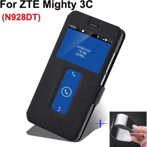 Open window PU leather case For ZTE Mighty 3C N928DT phone cases For ZTE V5 3C flip case shell Mighty 3 N939ST N939SC back cover